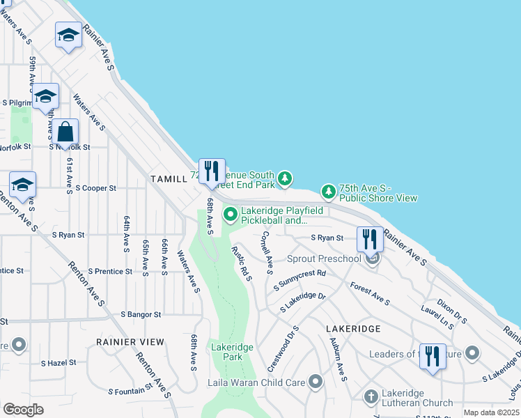 map of restaurants, bars, coffee shops, grocery stores, and more near 10120 Cornell Avenue South in Seattle