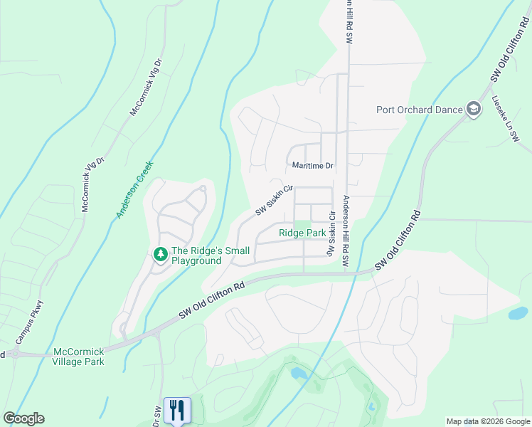map of restaurants, bars, coffee shops, grocery stores, and more near 2423 Southwest Siskin Circle in Port Orchard