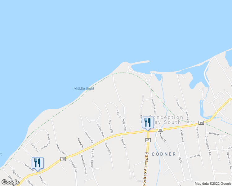 map of restaurants, bars, coffee shops, grocery stores, and more near 53 Fagans Road in Conception Bay South