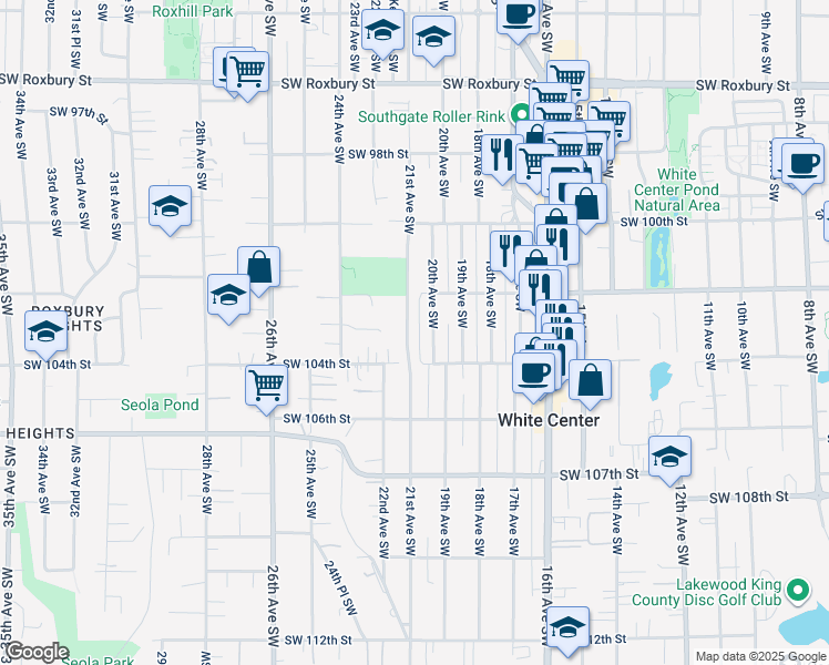 map of restaurants, bars, coffee shops, grocery stores, and more near 10227 21st Avenue Southwest in Seattle