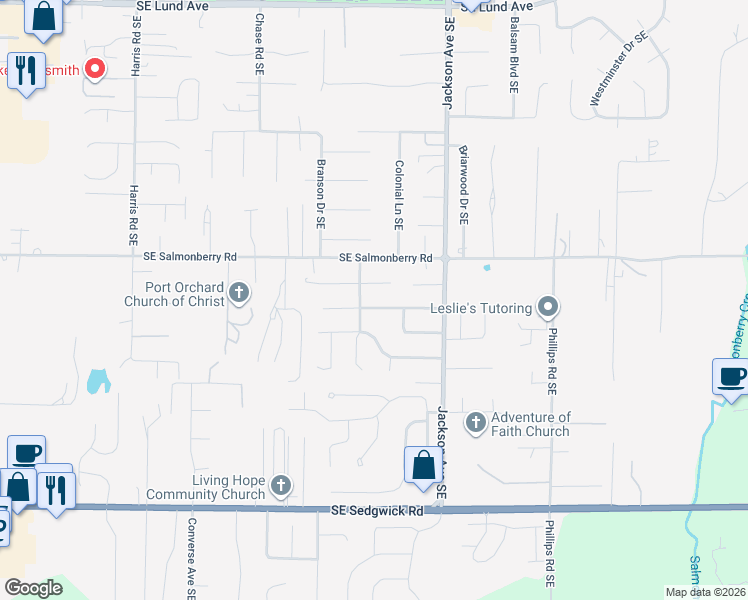 map of restaurants, bars, coffee shops, grocery stores, and more near 2971 Southeast Calaveras in Port Orchard