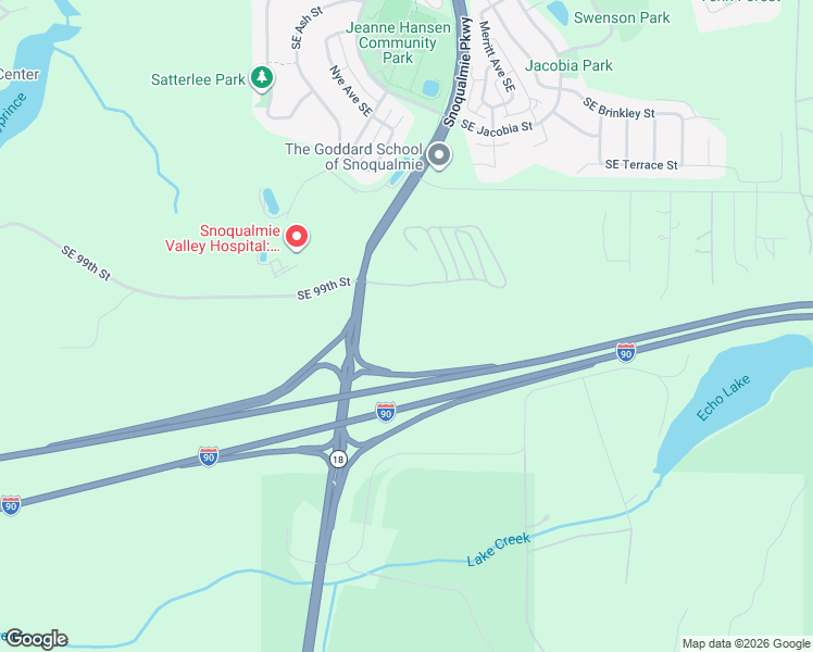 map of restaurants, bars, coffee shops, grocery stores, and more near 34500 Southeast 99th Street in Snoqualmie