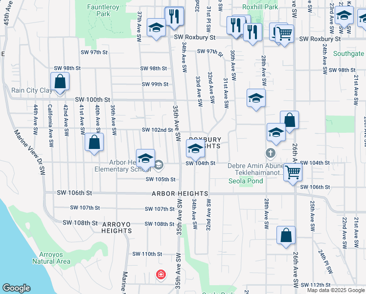 map of restaurants, bars, coffee shops, grocery stores, and more near 10230 35th Ave SW in Seattle