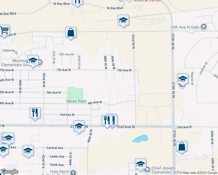 map of restaurants, bars, coffee shops, grocery stores, and more near 442 Columbine Court in Great Falls