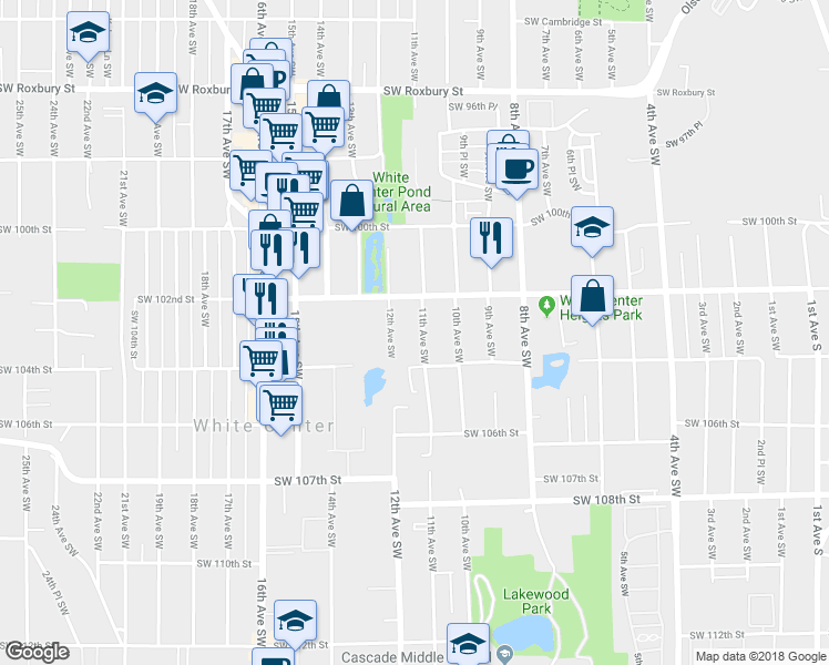 map of restaurants, bars, coffee shops, grocery stores, and more near 10233 11th Avenue Southwest in Seattle