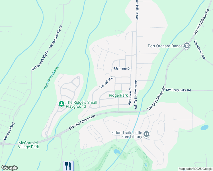 map of restaurants, bars, coffee shops, grocery stores, and more near 2441 Southwest Siskin Circle in Port Orchard