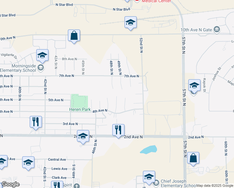 map of restaurants, bars, coffee shops, grocery stores, and more near 442 Columbine Court in Great Falls