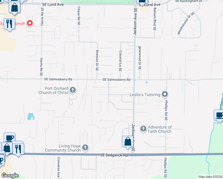 map of restaurants, bars, coffee shops, grocery stores, and more near 2971 Southeast Calaveras in Port Orchard