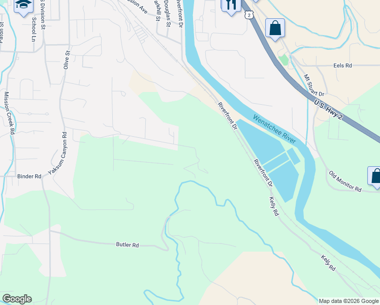 map of restaurants, bars, coffee shops, grocery stores, and more near 5186 Vista Heights Place in Cashmere