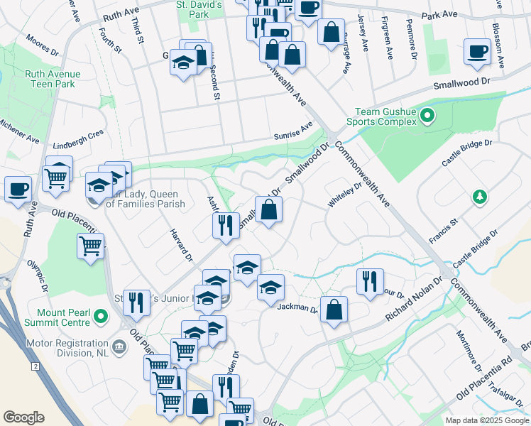 map of restaurants, bars, coffee shops, grocery stores, and more near 27 Fairweather Avenue in Mount Pearl