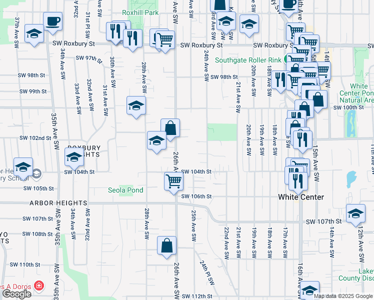 map of restaurants, bars, coffee shops, grocery stores, and more near 10230 26th Avenue Southwest in Seattle