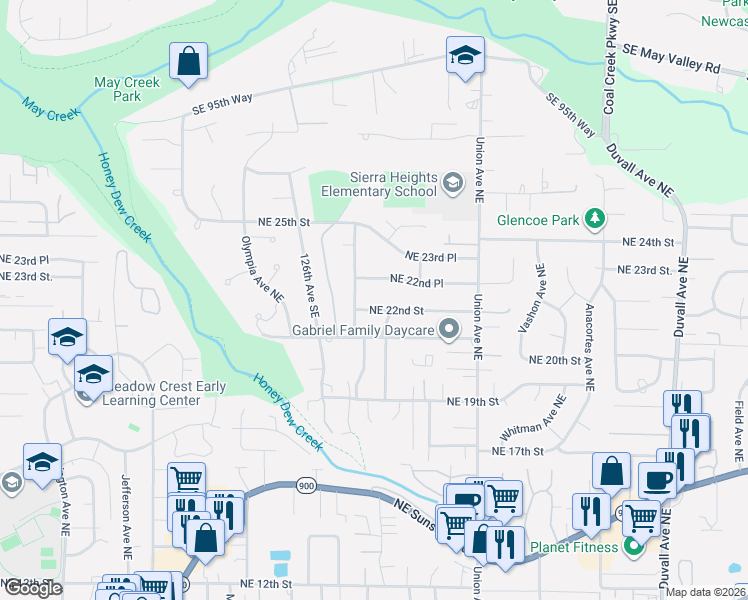 map of restaurants, bars, coffee shops, grocery stores, and more near 2115 Redmond Avenue Northeast in Renton