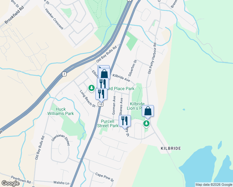 map of restaurants, bars, coffee shops, grocery stores, and more near 2 Gorman Avenue in St. John's