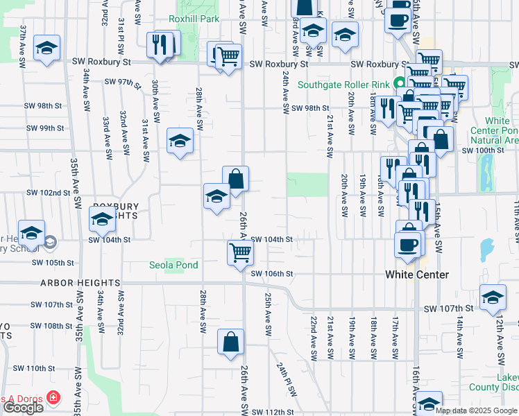 map of restaurants, bars, coffee shops, grocery stores, and more near 10230 26th Avenue Southwest in Seattle