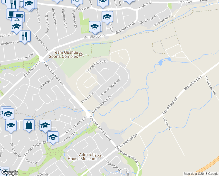 map of restaurants, bars, coffee shops, grocery stores, and more near 22 Rose Abbey Street in Saint John's