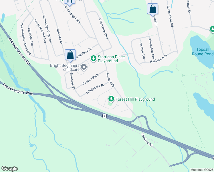 map of restaurants, bars, coffee shops, grocery stores, and more near 1 Windemere Place in Conception Bay South