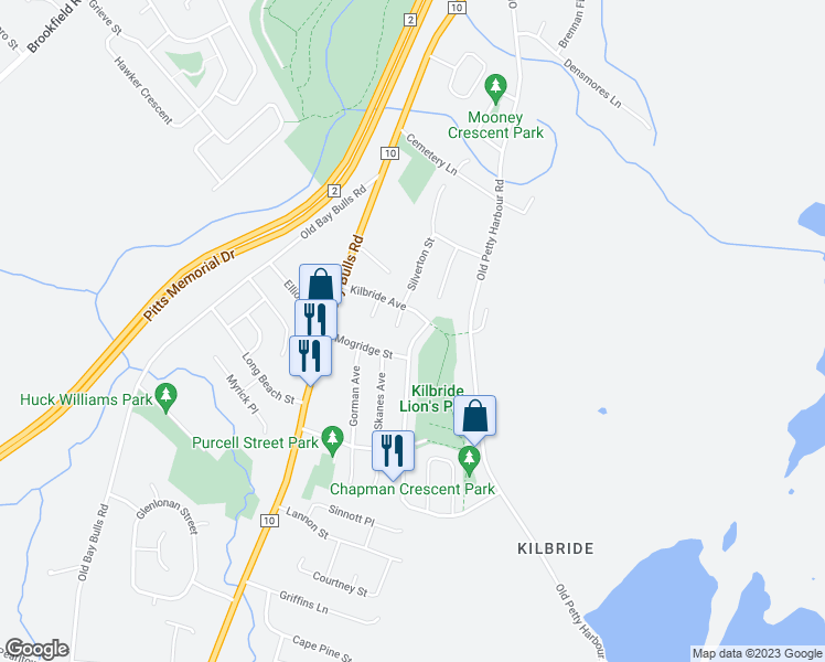 map of restaurants, bars, coffee shops, grocery stores, and more near 7 Fahey Street Extension in St. John's