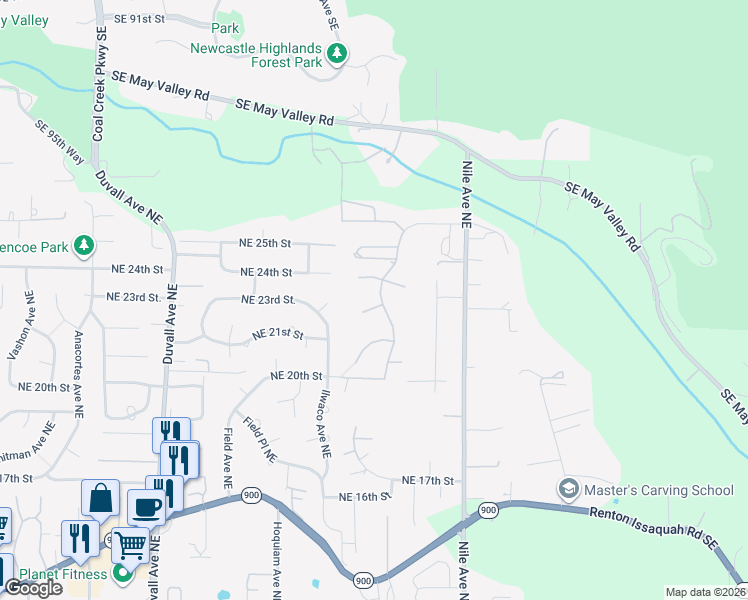 map of restaurants, bars, coffee shops, grocery stores, and more near 2310 Lyons Avenue Northeast in Renton