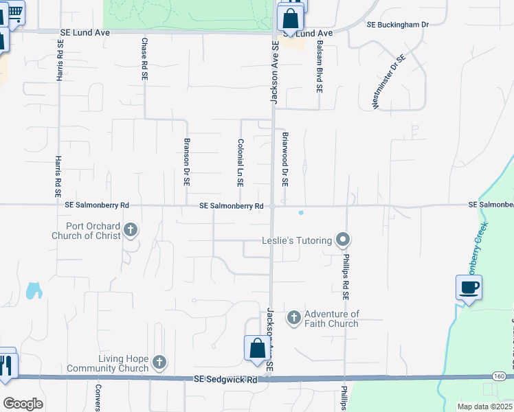 map of restaurants, bars, coffee shops, grocery stores, and more near 3931 Colonial Lane Southeast in Port Orchard