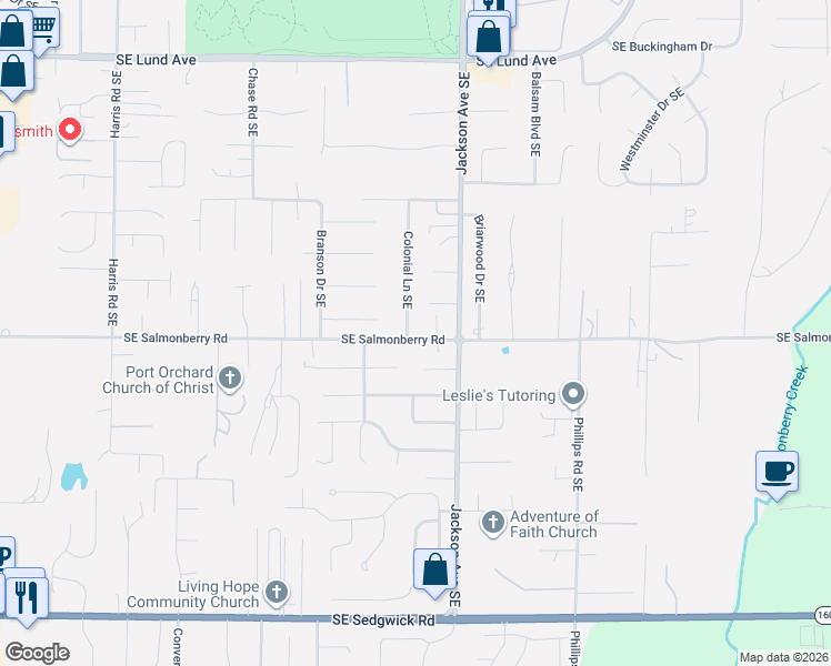 map of restaurants, bars, coffee shops, grocery stores, and more near 3931 Colonial Lane Southeast in Port Orchard