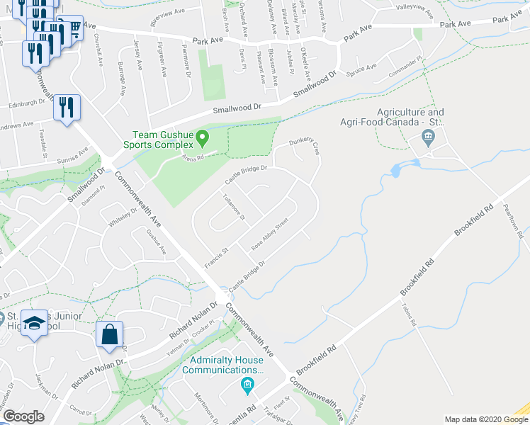 map of restaurants, bars, coffee shops, grocery stores, and more near 49 Francis Street in St. John's