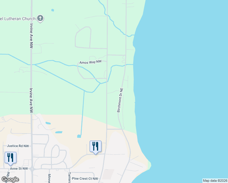 map of restaurants, bars, coffee shops, grocery stores, and more near 4501 Birchmont Drive Northeast in Bemidji