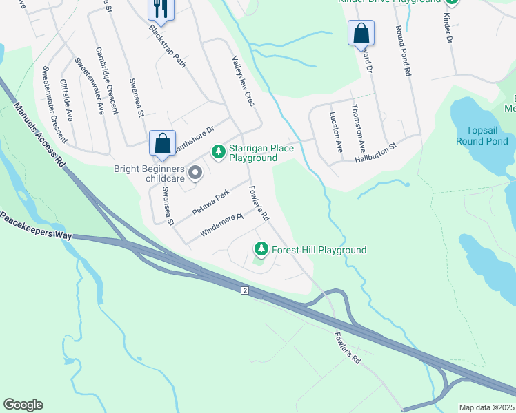 map of restaurants, bars, coffee shops, grocery stores, and more near 3 Windemere Place in Conception Bay South