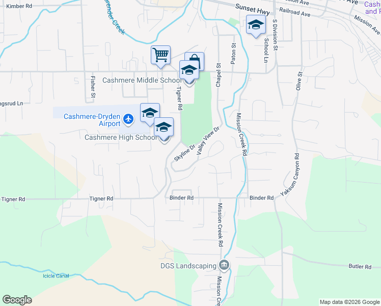 map of restaurants, bars, coffee shops, grocery stores, and more near 201 Skyline Drive in Cashmere