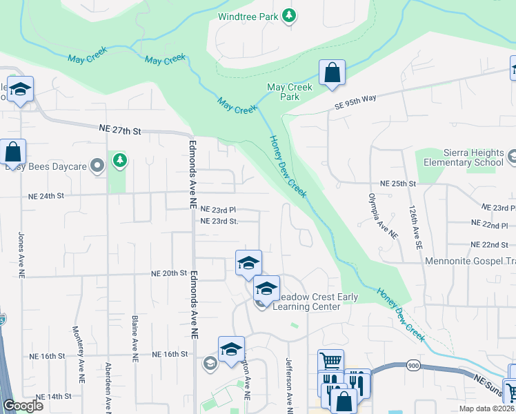 map of restaurants, bars, coffee shops, grocery stores, and more near 2814 Northeast 23rd Place in Renton