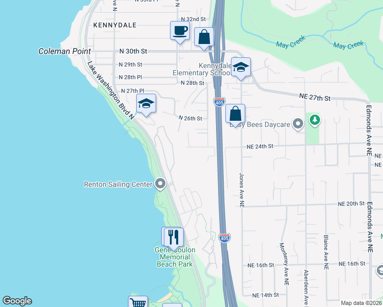 map of restaurants, bars, coffee shops, grocery stores, and more near 1409 North 24th Street in Renton