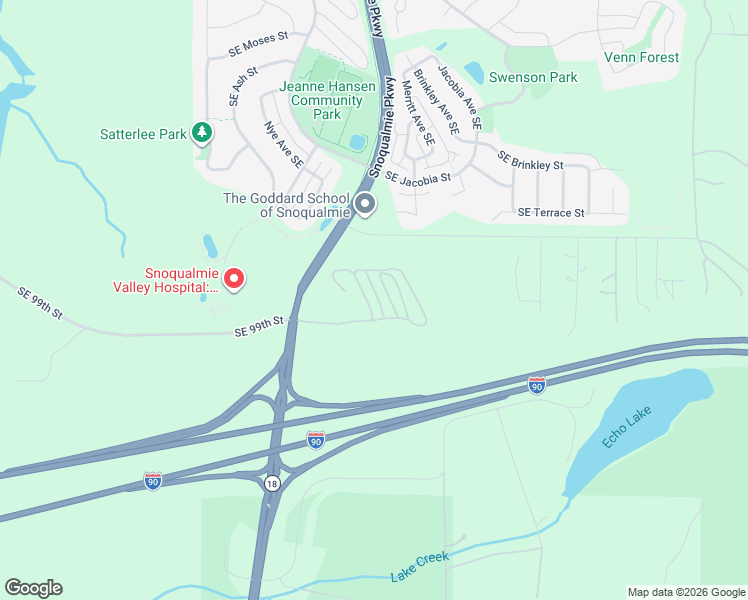 map of restaurants, bars, coffee shops, grocery stores, and more near 34500 Southeast 99th Street in Snoqualmie