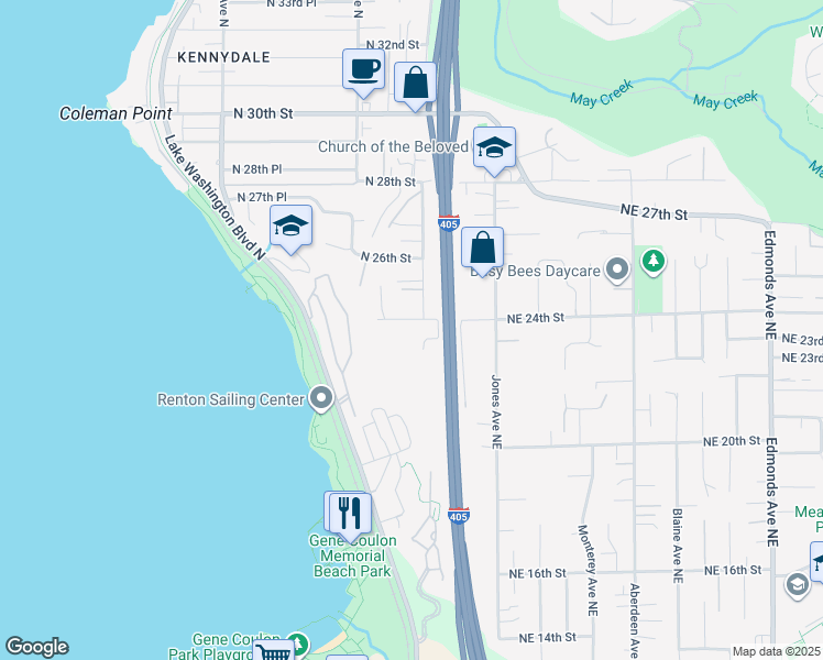 map of restaurants, bars, coffee shops, grocery stores, and more near 1509 North 24th Street in Renton