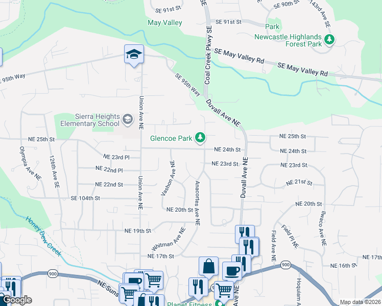 map of restaurants, bars, coffee shops, grocery stores, and more near 4434 Northeast 23rd Court in Renton