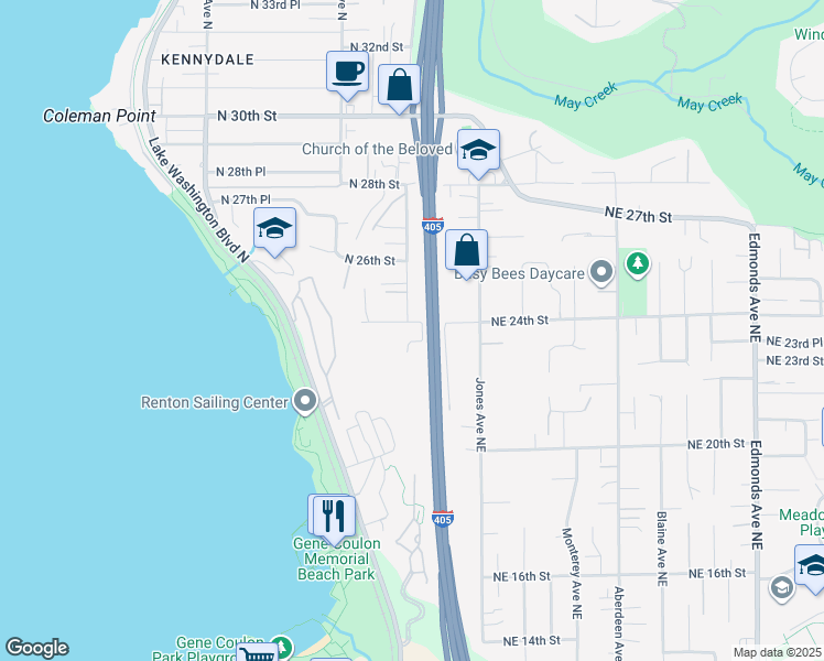 map of restaurants, bars, coffee shops, grocery stores, and more near 1509 North 24th Street in Renton