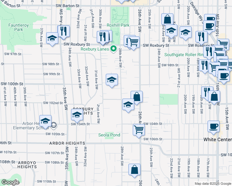 map of restaurants, bars, coffee shops, grocery stores, and more near 10015 28th Avenue Southwest in Seattle