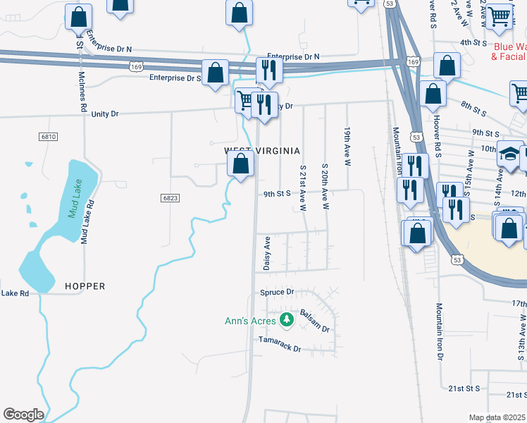 map of restaurants, bars, coffee shops, grocery stores, and more near 8387 Marigold Street in Virginia
