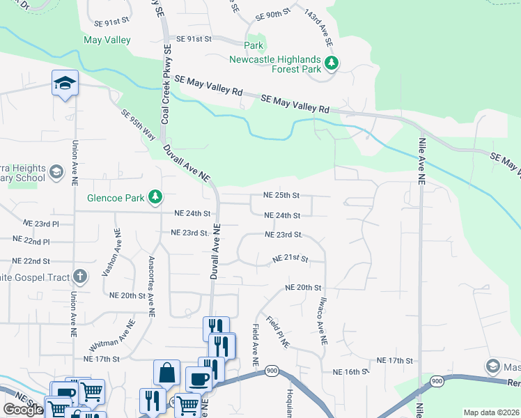 map of restaurants, bars, coffee shops, grocery stores, and more near 2317 Graham Avenue Northeast in Renton