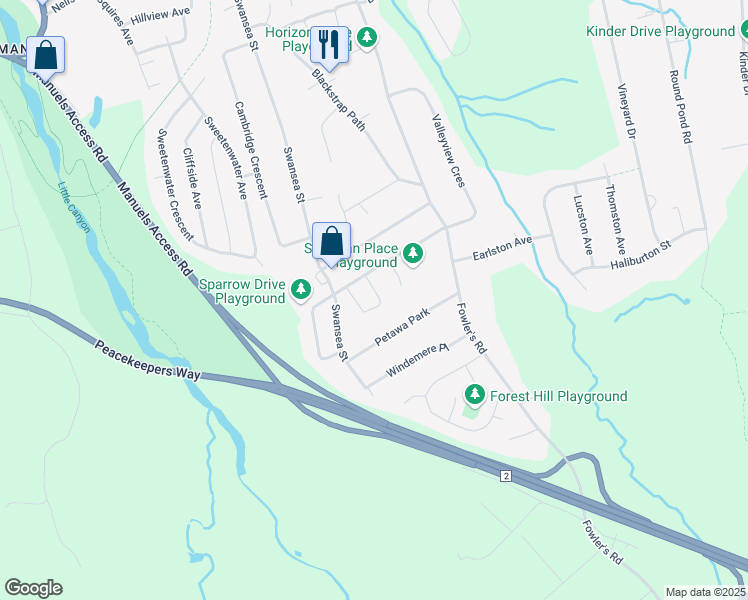 map of restaurants, bars, coffee shops, grocery stores, and more near 10 Windfall Crescent in Conception Bay South