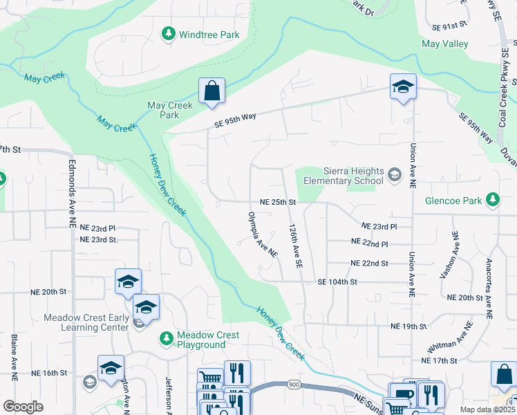 map of restaurants, bars, coffee shops, grocery stores, and more near 12507 Southeast 99th Street in Renton