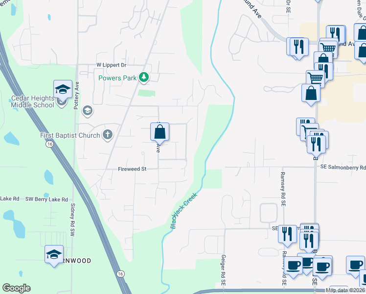 map of restaurants, bars, coffee shops, grocery stores, and more near 425 Flower Meadows Street in Port Orchard