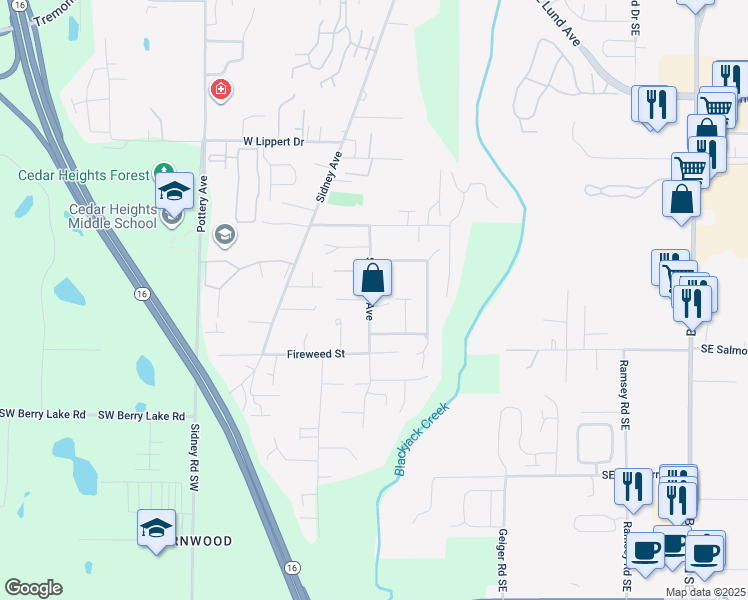 map of restaurants, bars, coffee shops, grocery stores, and more near 255 Fox Glove Court Southeast in Port Orchard