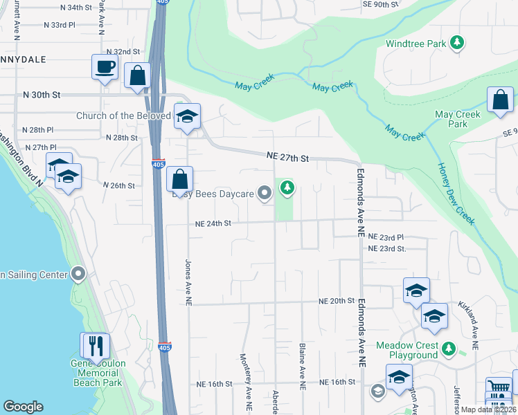 map of restaurants, bars, coffee shops, grocery stores, and more near 2017 Northeast 24th Place in Renton