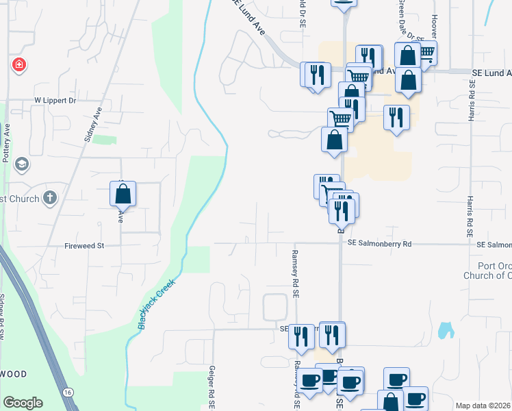 map of restaurants, bars, coffee shops, grocery stores, and more near Redemption Avenue Southeast in Port Orchard