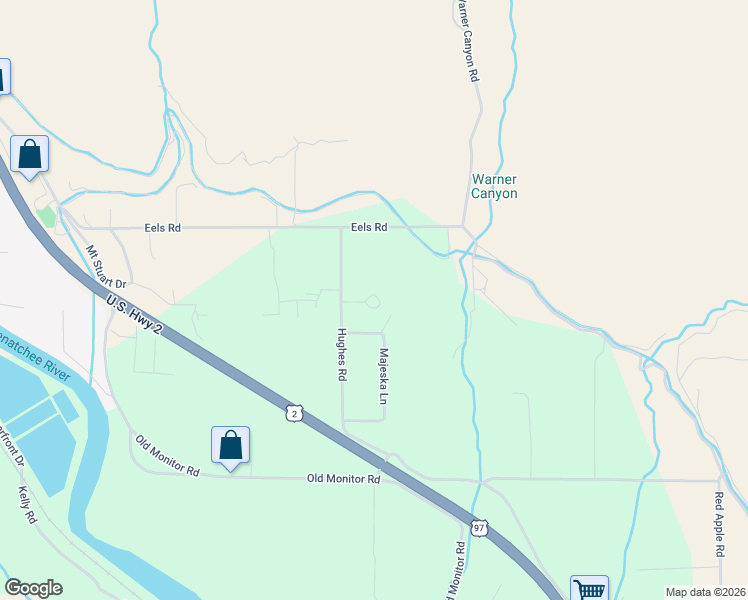 map of restaurants, bars, coffee shops, grocery stores, and more near 5397 Hughes Road in Cashmere