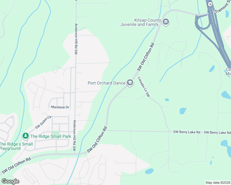 map of restaurants, bars, coffee shops, grocery stores, and more near 1555 Southwest Old Clifton Road in Port Orchard