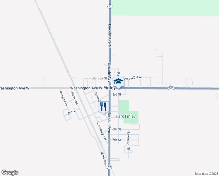 map of restaurants, bars, coffee shops, grocery stores, and more near Washington Avenue in Finley
