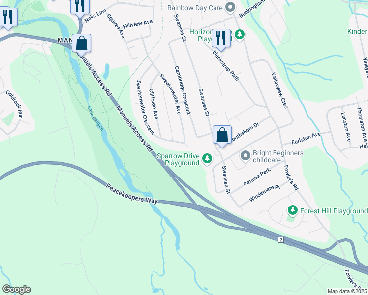 map of restaurants, bars, coffee shops, grocery stores, and more near 80 Sweetenwater Avenue in Conception Bay South