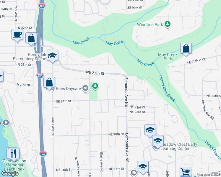 map of restaurants, bars, coffee shops, grocery stores, and more near 2510 Camas Avenue Northeast in Renton