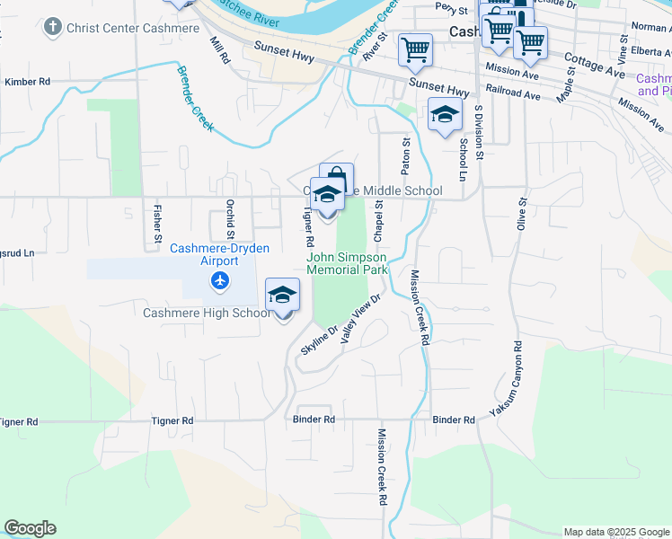 map of restaurants, bars, coffee shops, grocery stores, and more near 300 Tigner Road in Cashmere