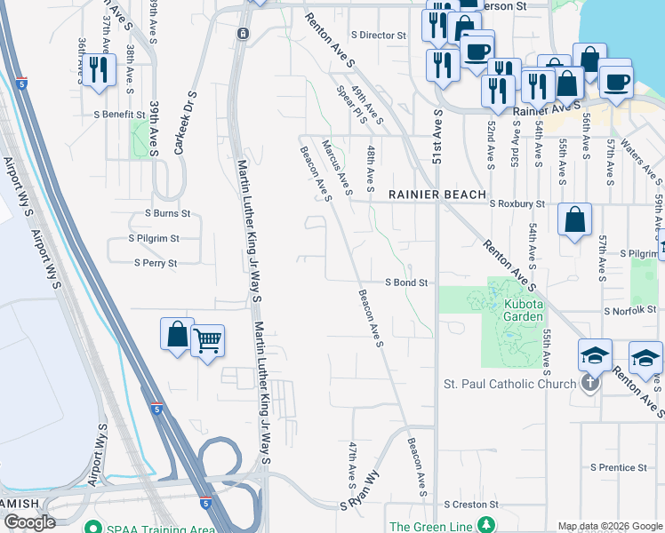 map of restaurants, bars, coffee shops, grocery stores, and more near 4506 South Bond Street in Seattle